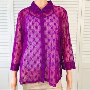 3/$25 CHOICES Purple Sheer Button Down Blouse Size XL
